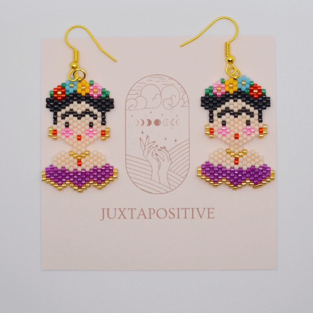 Frida Kahlo Earrings in Purple Dress